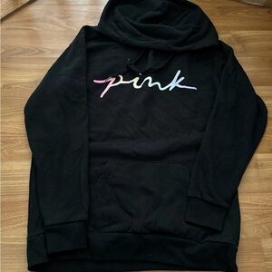 PINK Victoria's Secret Black Hoodie with Multicolor Logo